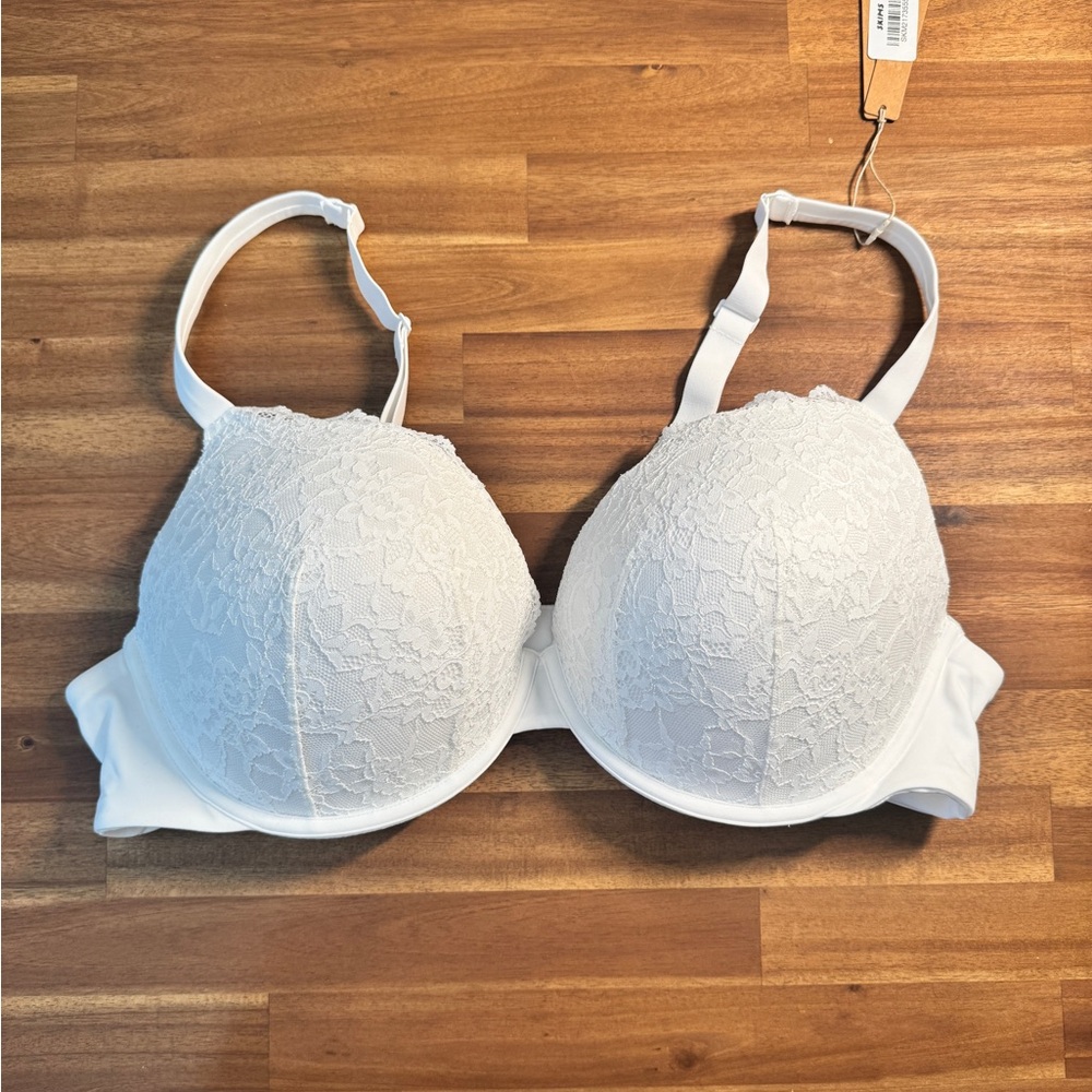 SKIMS Fits Everybody Lace Push Up Demi Bra Marble White